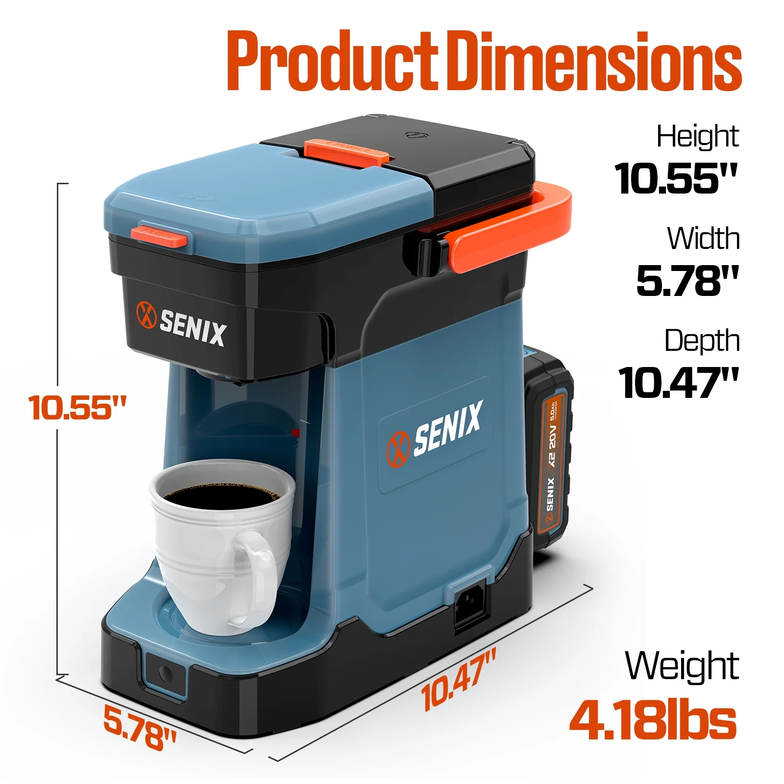 SENIX Single Serve Coffee Maker, Plug-in & Battery Coffee Machine, 8oz, Compatible with K-Cup, Grounds, Pods for Travel, Camping, Outdoor, Home, Job Sites - Includes Battery & Charger - Image 4