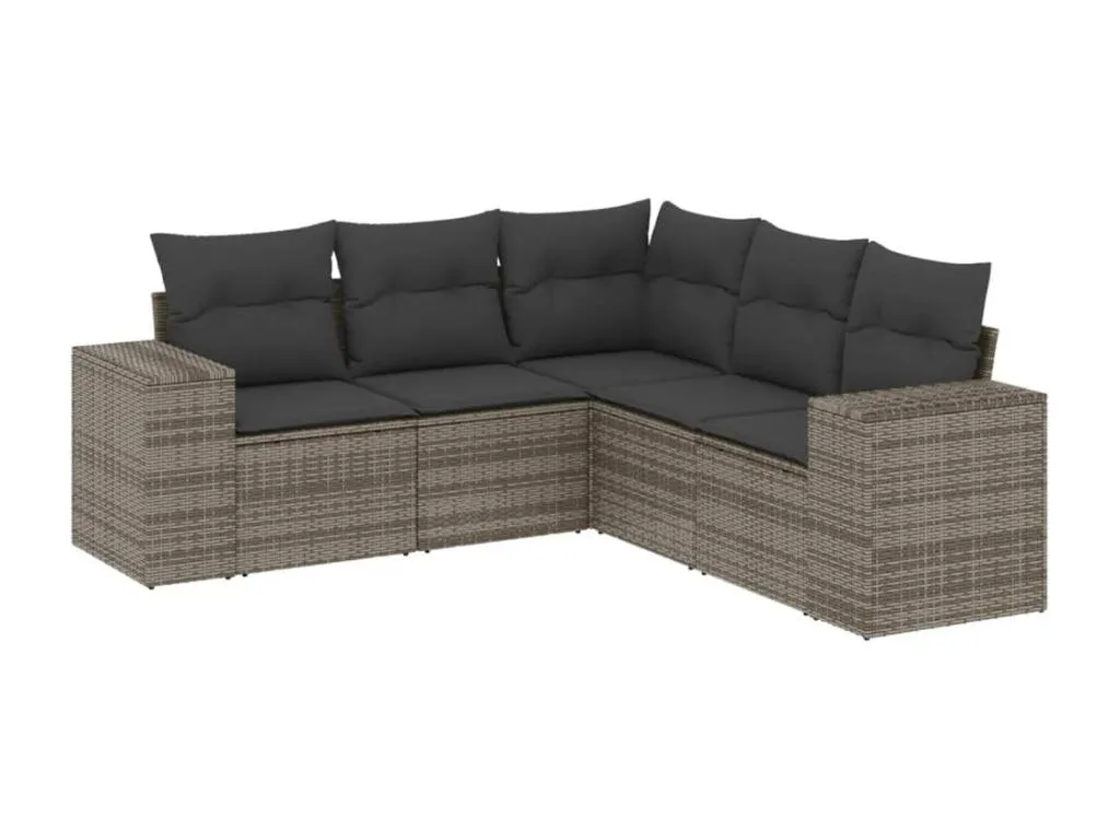 Sancaldeco Juego de sofás jardín con cojines 5 pzas ratán sintético gris 68878JTSC