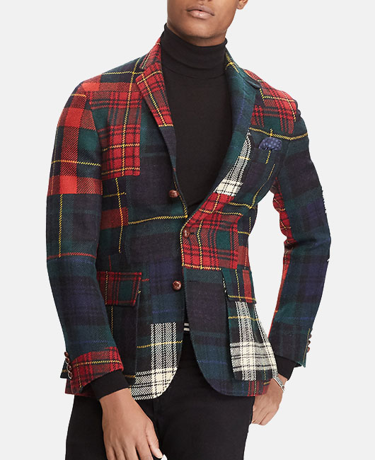 Business Plaid Colorblock Notch Lapel Single Breasted Woolen Blazer
