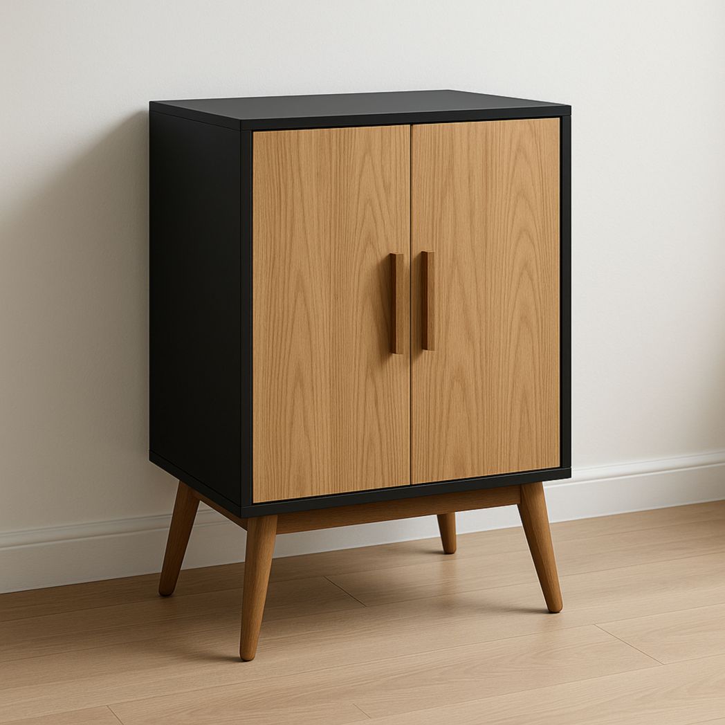 Armario de Almacenamiento en Madera y MDF con Acabado en Roble/Negro 70x40x90 cm