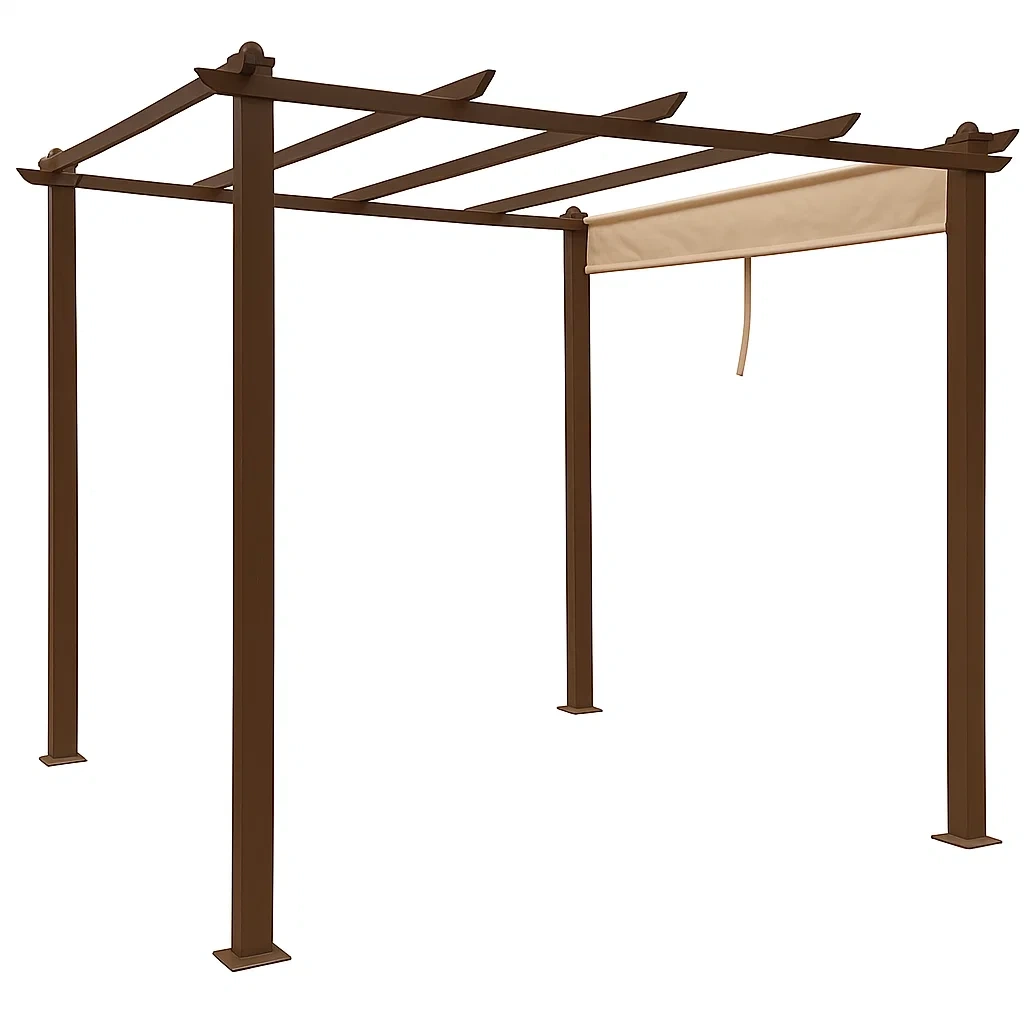 Pérgola autoportante con toldo retráctil,3x3 m,marrón y beige - mdPYFbd234wT