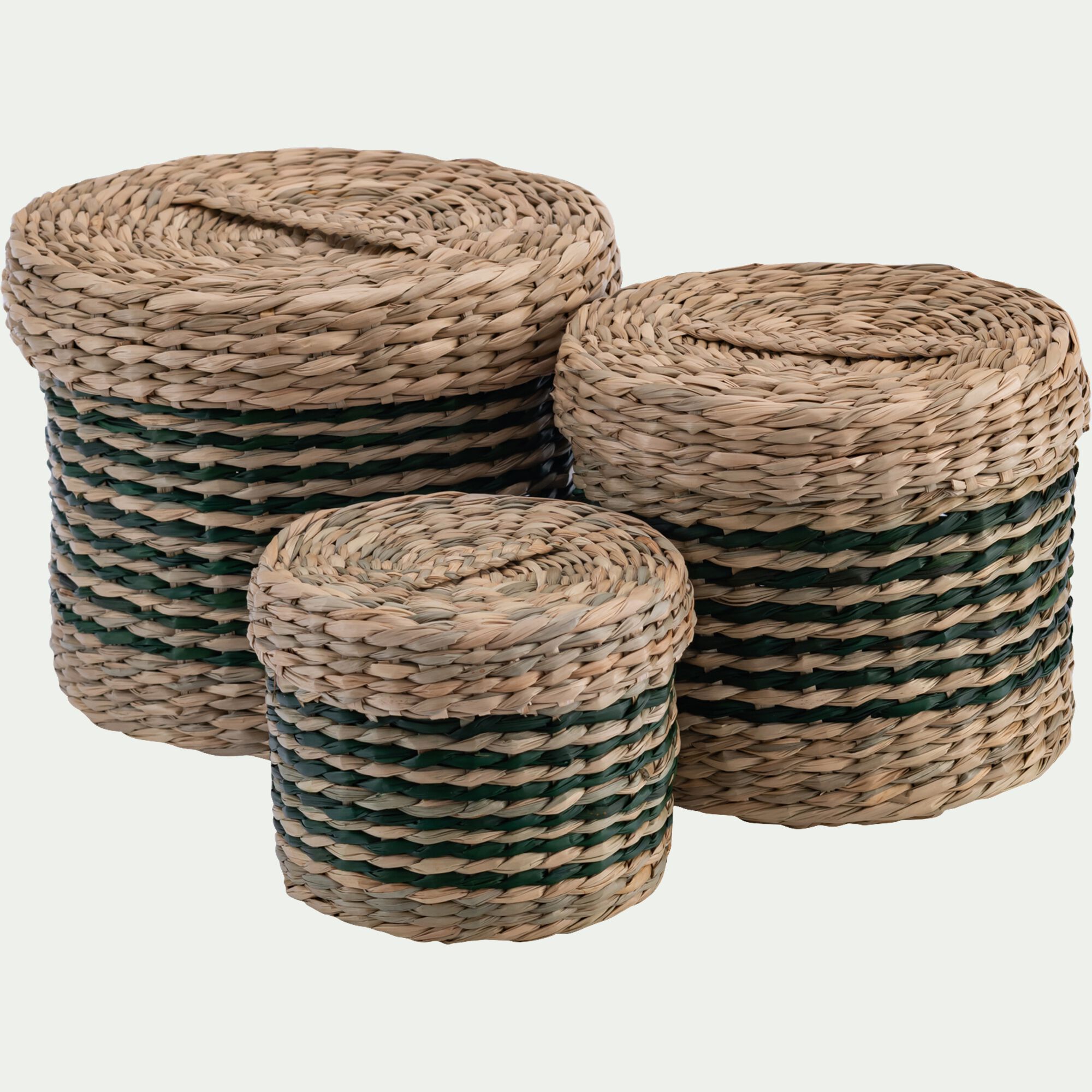 TOLEDE - Lot de trois boîtes décoratives en jonc de mer - beige