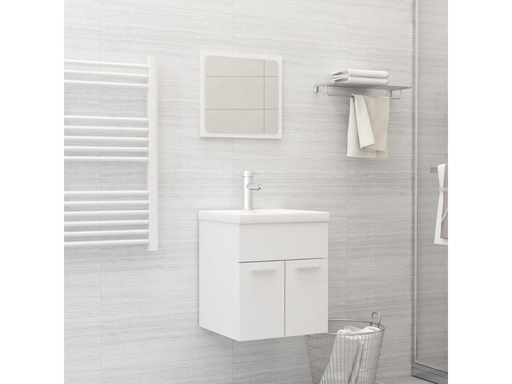 Conjunto de muebles de baño de aglomerado blanco.