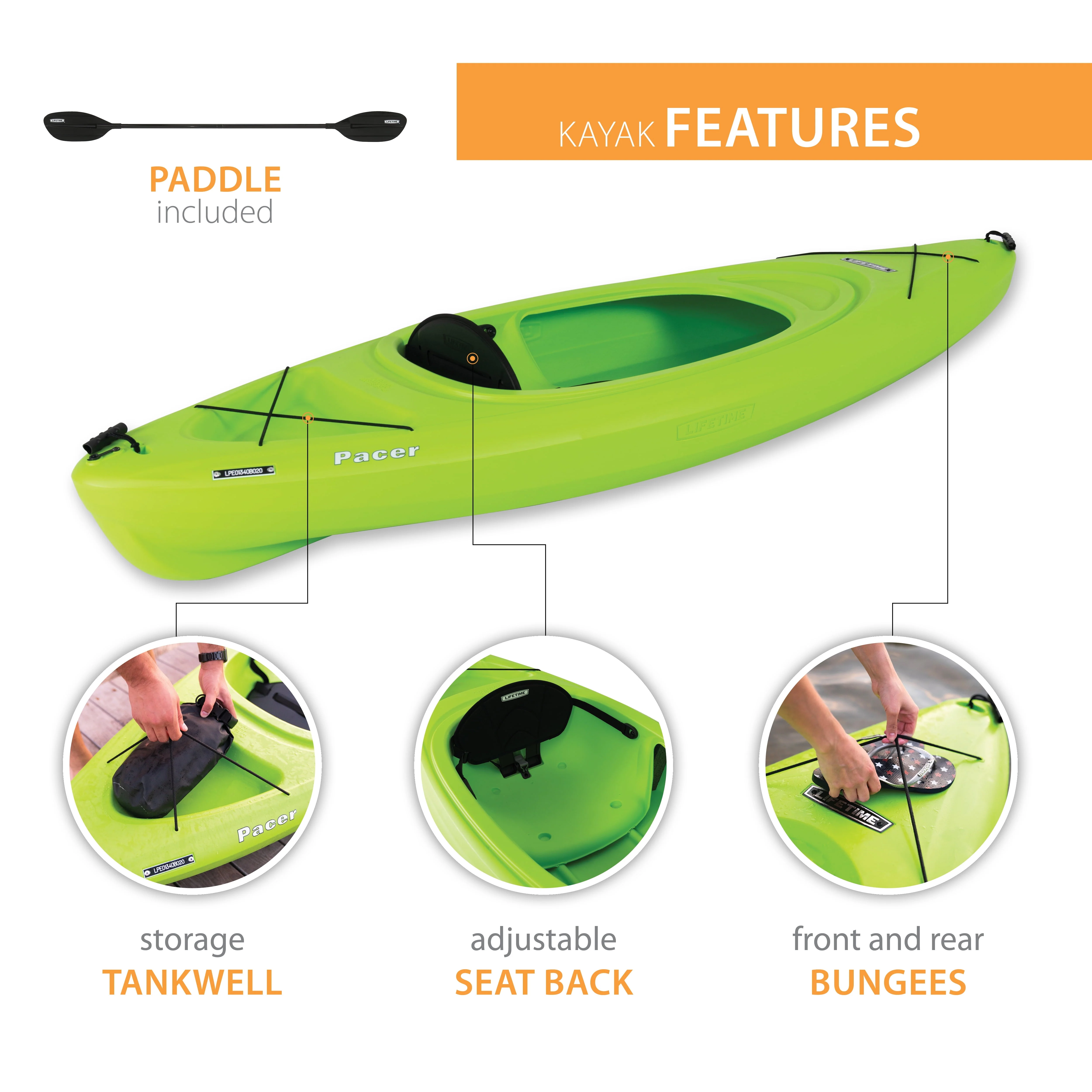 Lifetime Pacer 8 ft Sit-Inside Kayak, Green (91032) - Image 4