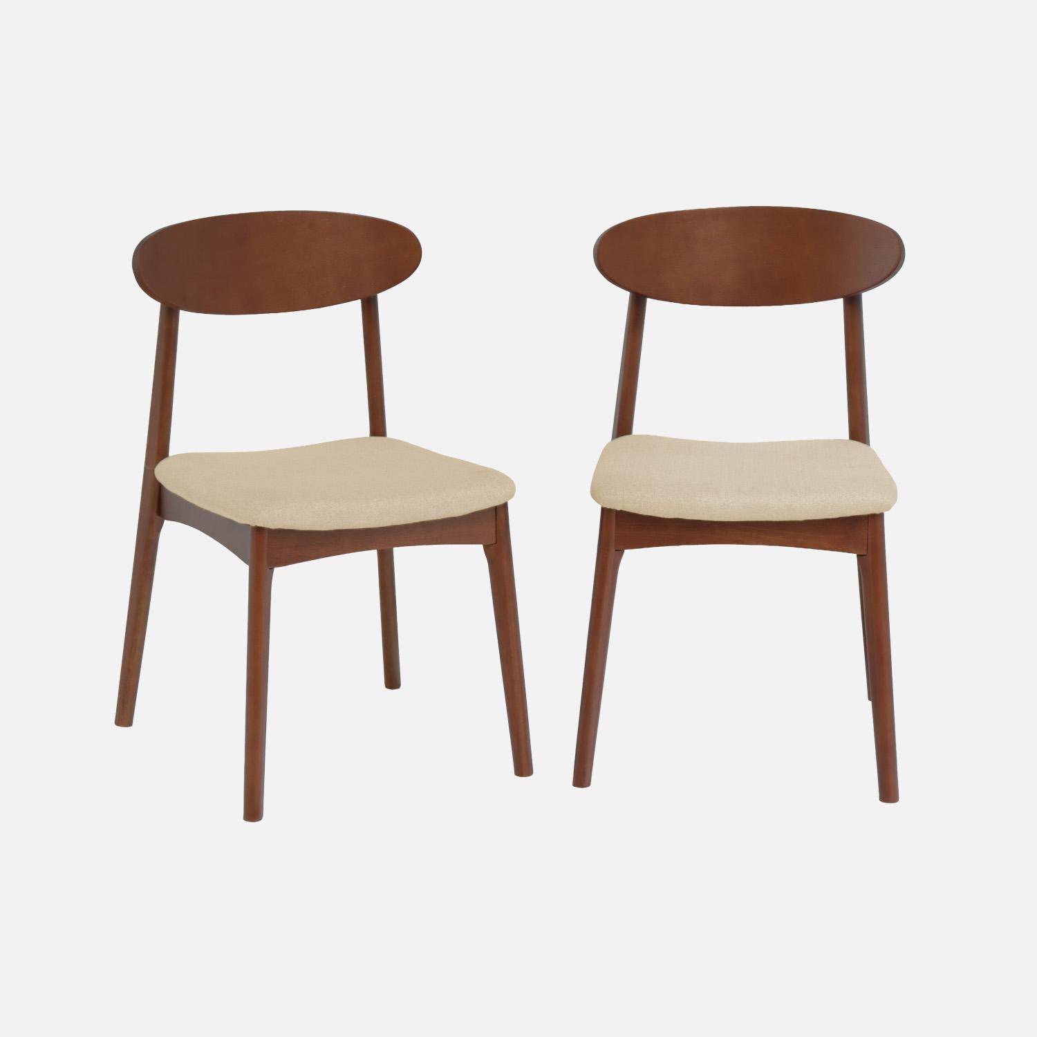 Aria - Silla vintage de madera de hevea nogal y tela (juego de 2)