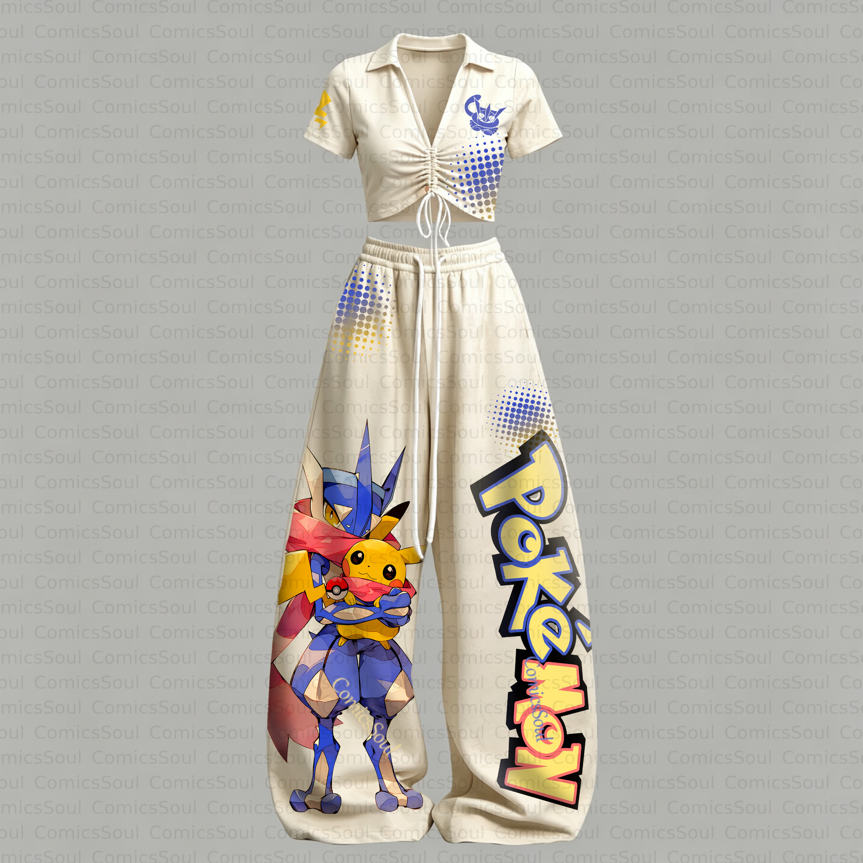 Pokémon Drawstring Short Sleeve Top & Long Pants Two-Piece Set