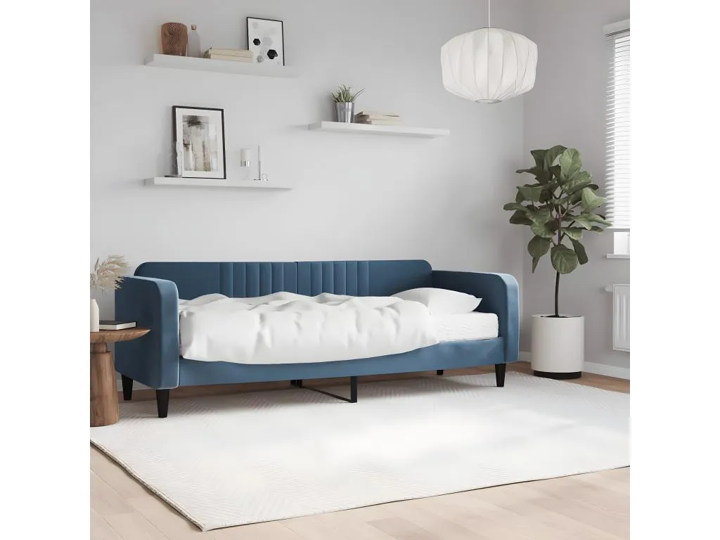 Sofá cama con colchón terciopelo azul 80x200 cm