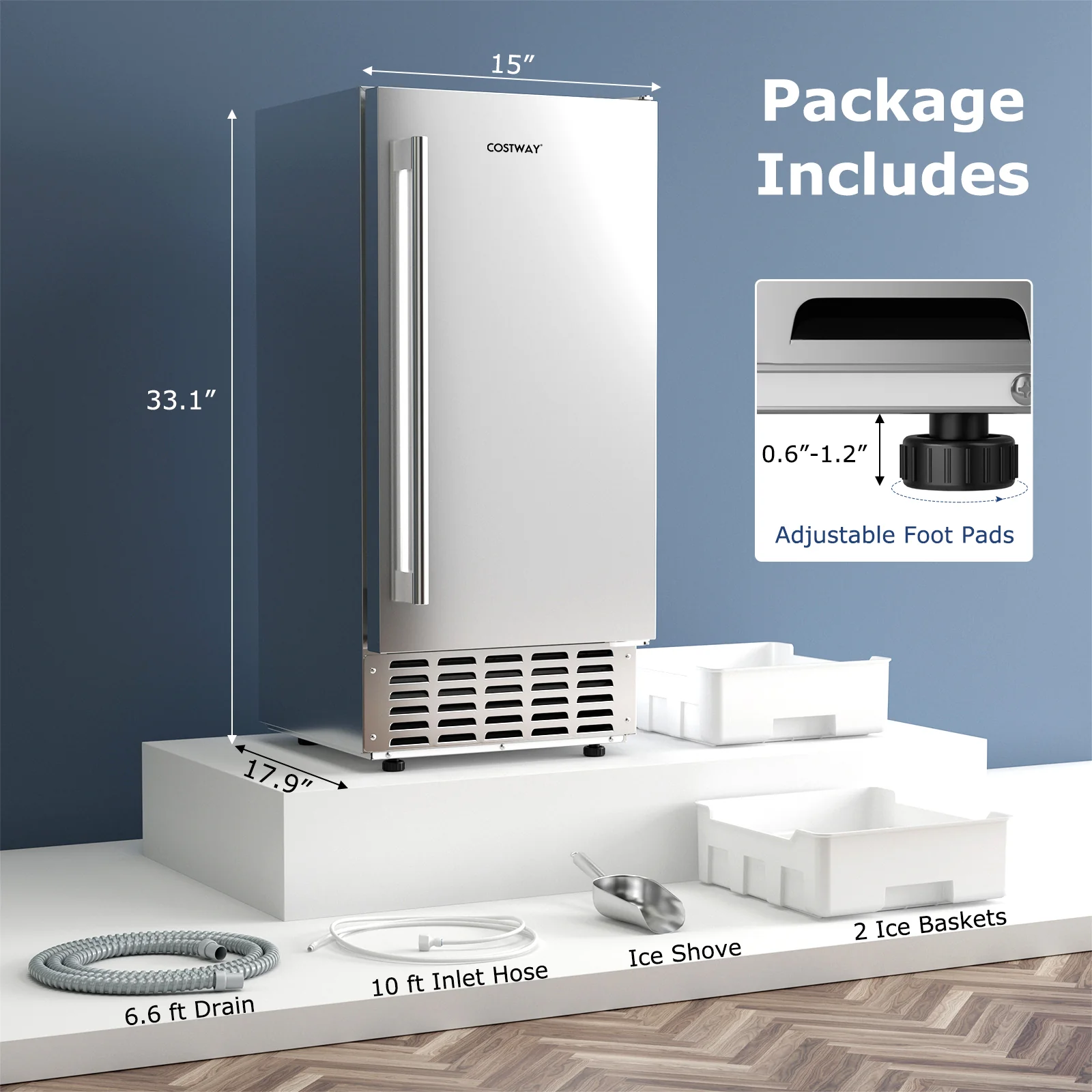Eletriclife Under Counter Nugget Ice Maker with Self-Cleaning and 24H Timer