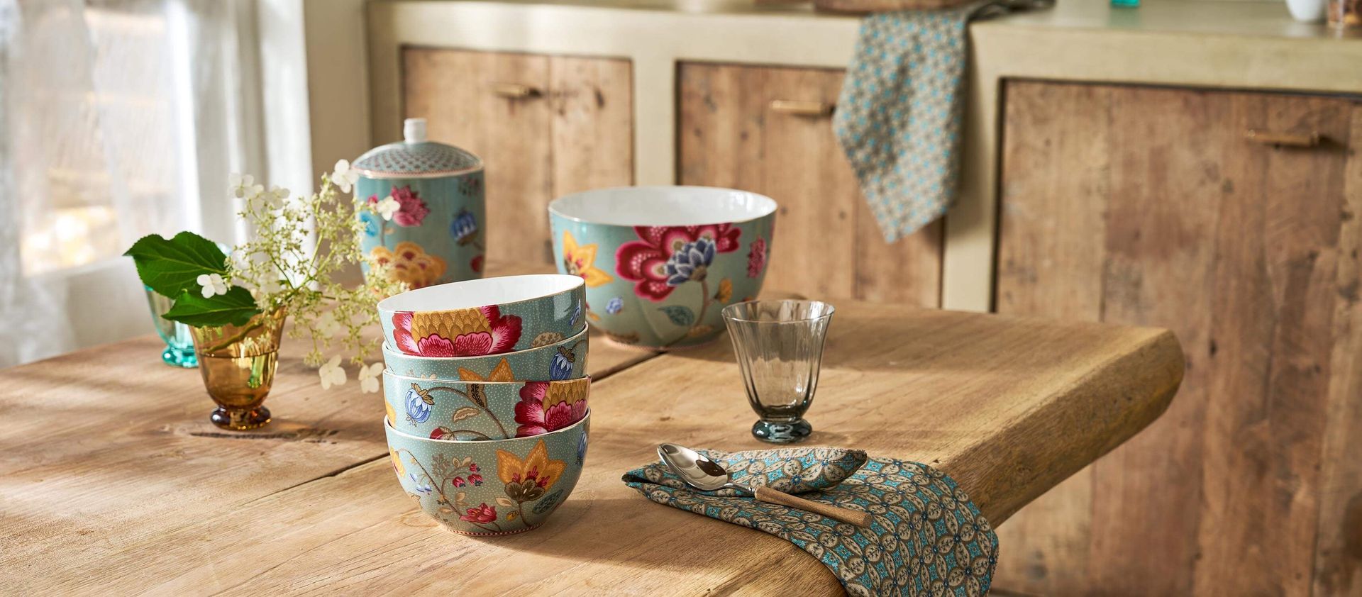 Set/3 Breakfast Set Blooming Tales Fantasy Blue