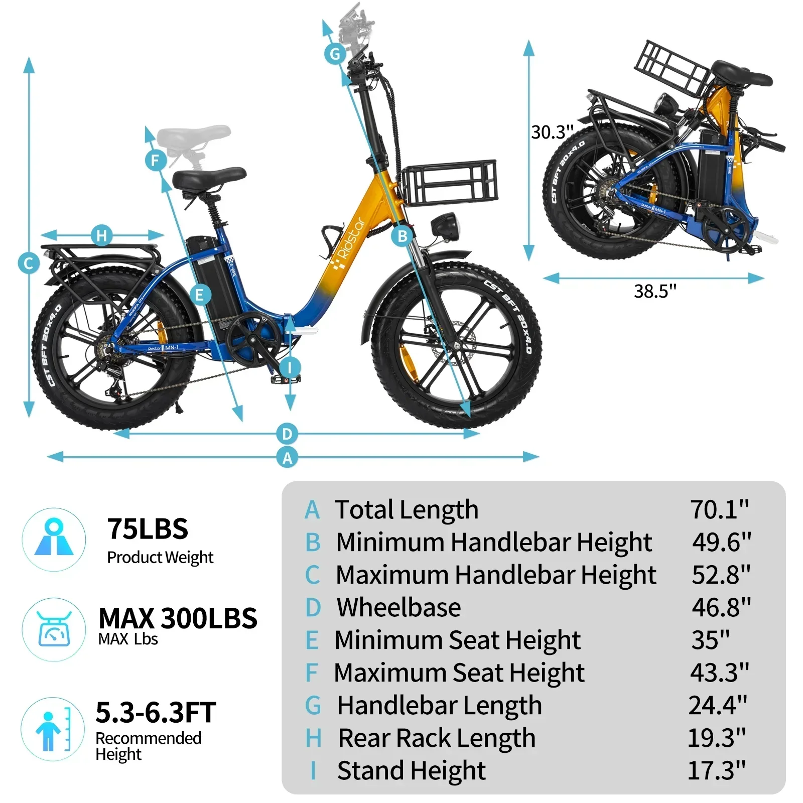 Electric Bike For Adults 750W 48V 15Ah Removable Battery 20x4 Fat Tire Folding - MN-20 - Image 7 Electric Bike For Adults 750W 48V 15Ah Removable Battery 20x4 Fat Tire Folding - MN-20 - Image 7