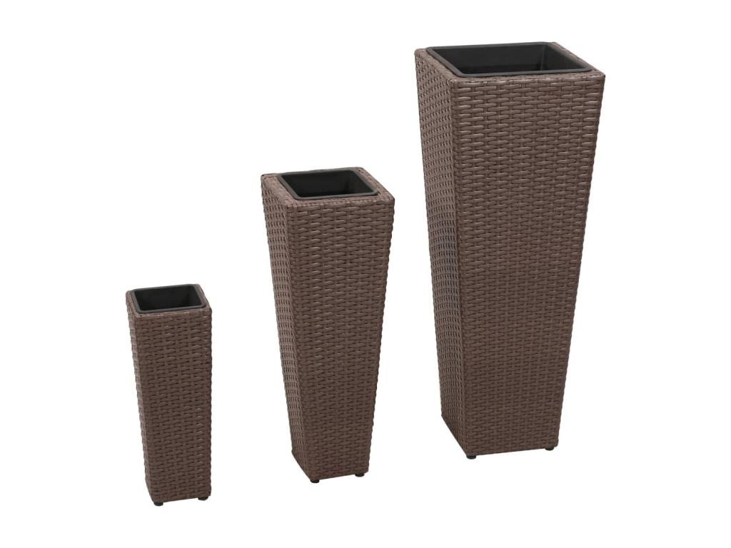 Conjunto de arriates 3 piezas ratán sintético marrón