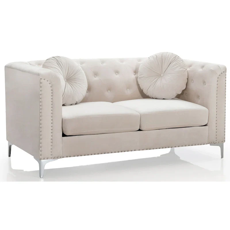 Velvet Button-Tufted Pompano Loveseat