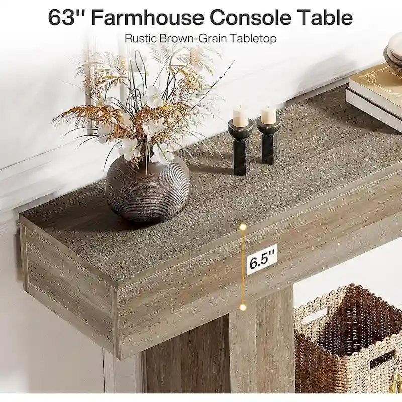 63-Inch Brown and Gray Slim Wooden Console Table for Entryway