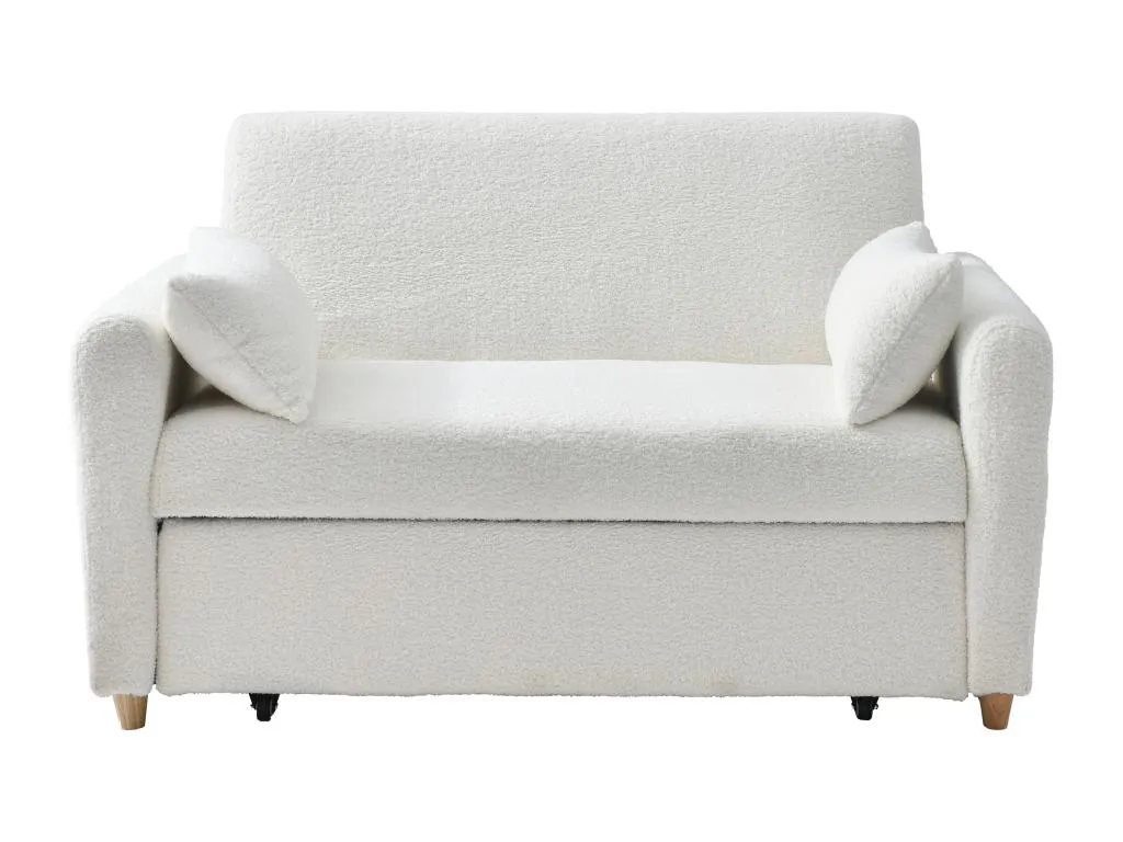 Sofá cama de 2 plazas de tela rizada blanco Sancaldeco EOJP72273