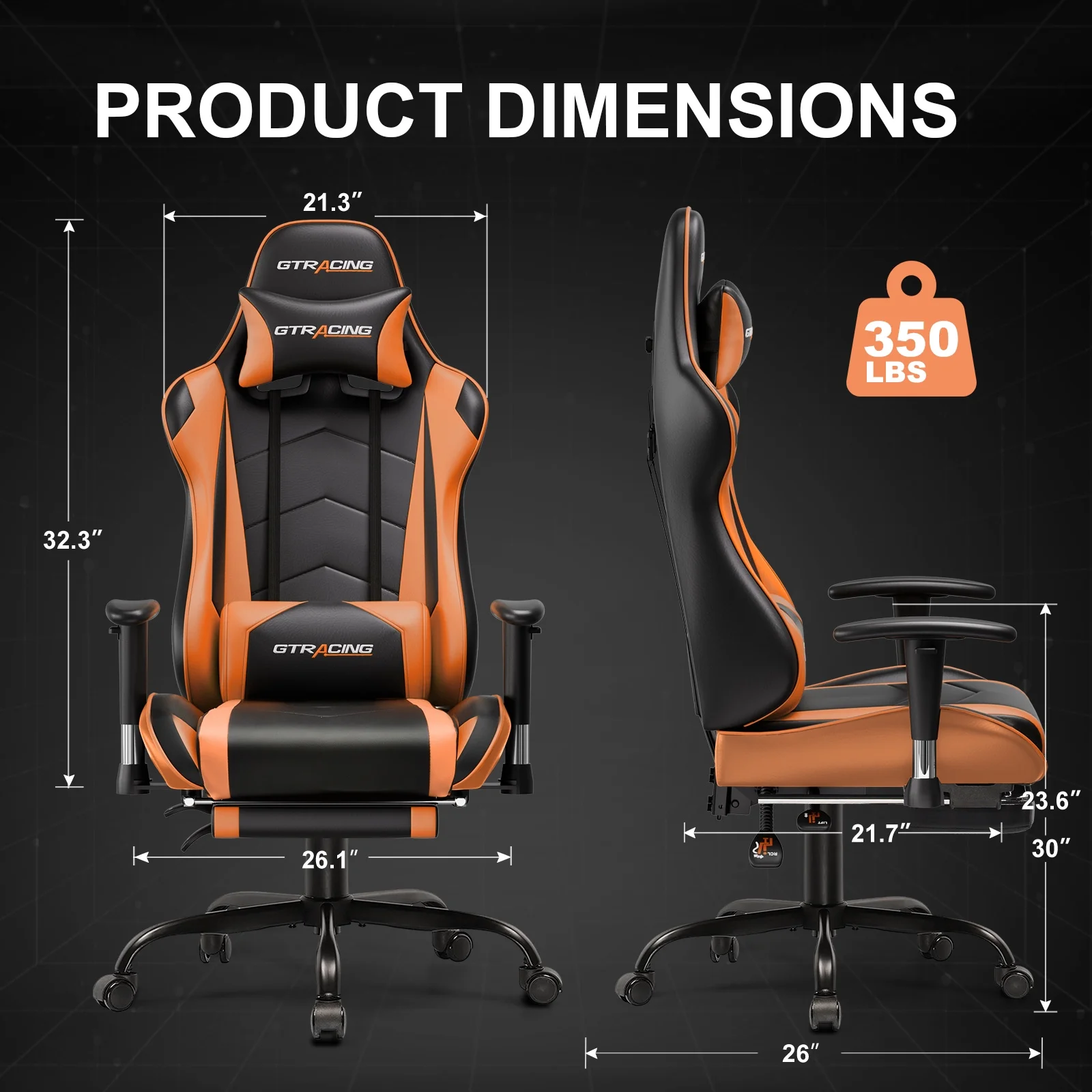 GTRACING Gaming Chair, Ergonomic Office Desk Chair with Lumbar Support, PU Leather, Footrest & Adjustable Headrest, Red - Image 46