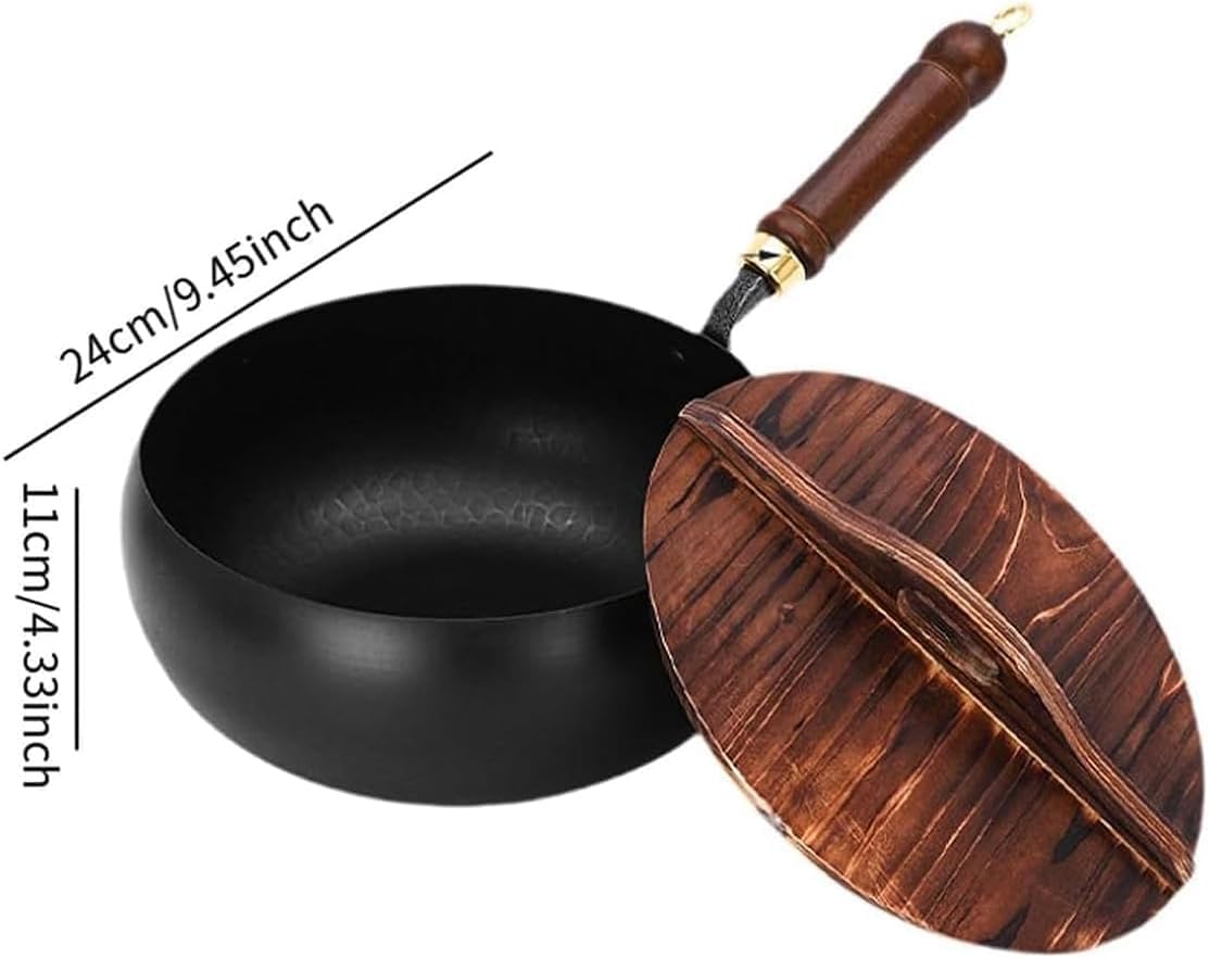 Japanese Cast Iron Cookware, 9.5/10.2/11in Uncoated Pure Iron Skillet with Lid, Multifunctional Non-Stick Cast Irons Wok with Lid, High Purity Irons Frying Pan for Cooking (24cm/9.45in)
