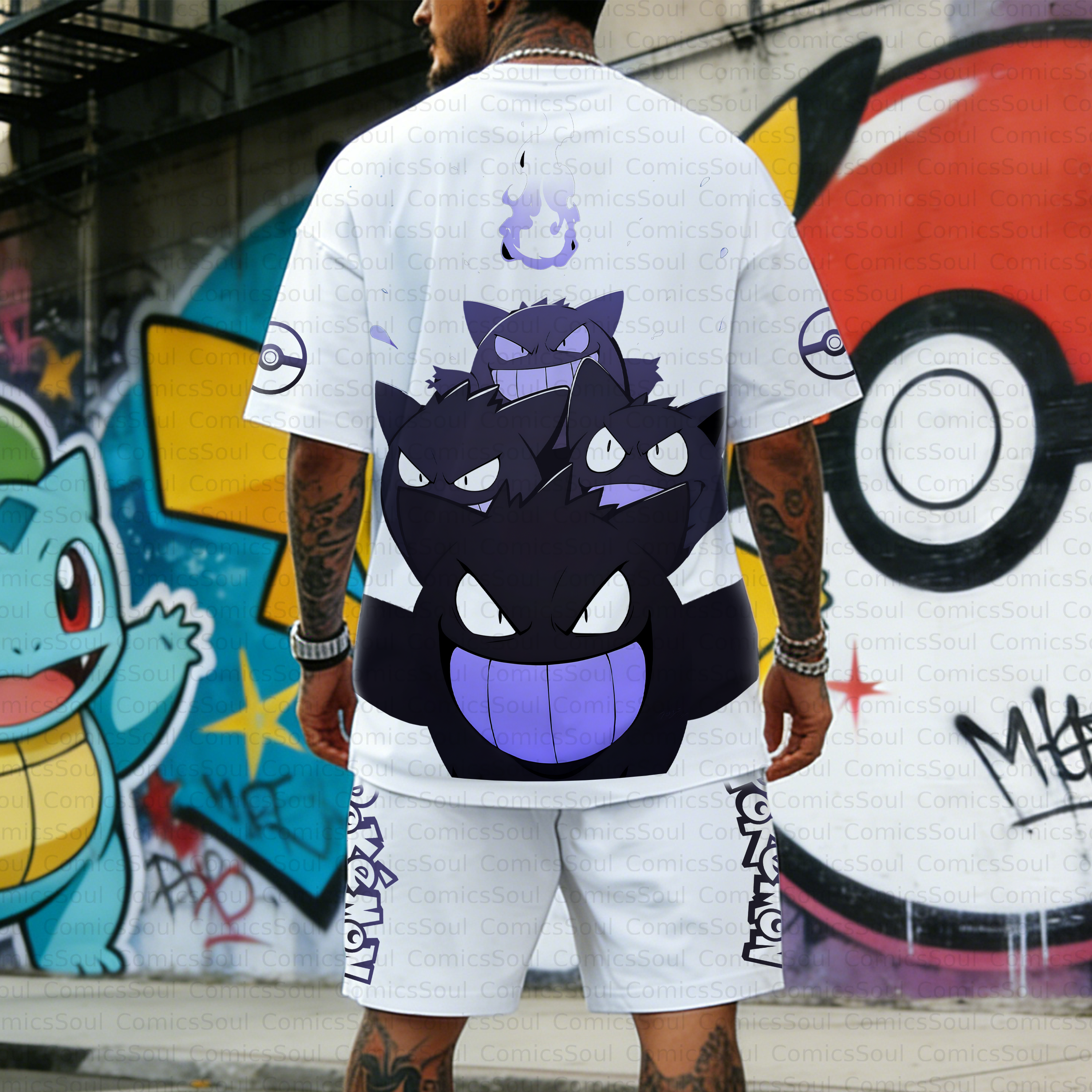 Unisex Anime Inspired Vintage T-shirt& Shorts 2 Pieces Set