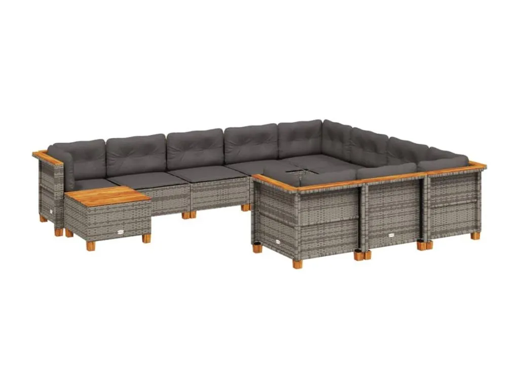 Set de sofás de jardín 11 piezas con cojines de ratán sintético en gris