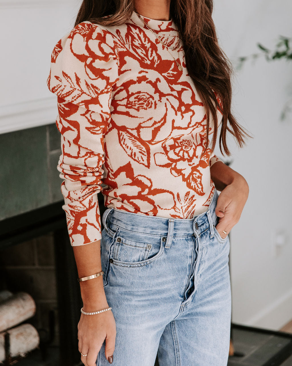 Leandra Floral Knit Long Sleeve Top - Se7enfashion