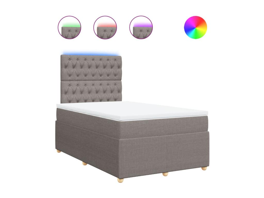 Cama box spring con colchón tela gris taupe 120x190 cm