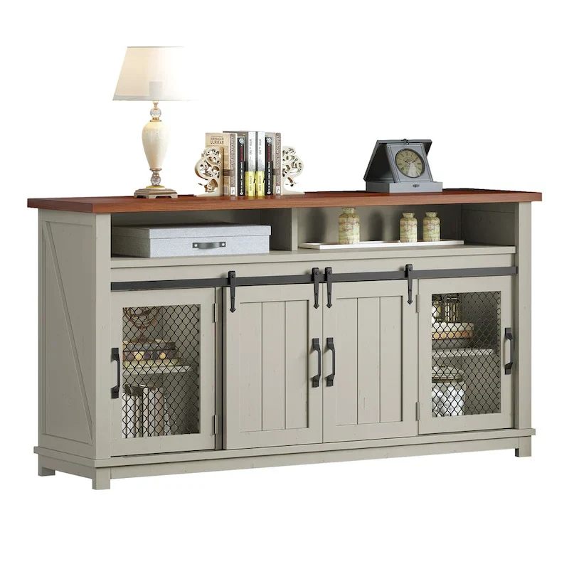 Moasis Farmhouse Industrial Sideboard Buffet Cabinet with Doors and Shelving