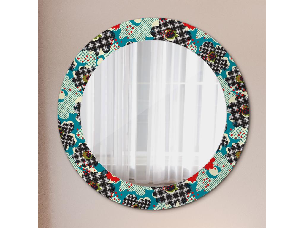 Espejo redondo decorativo - Estampado floral retro - 70 cm
