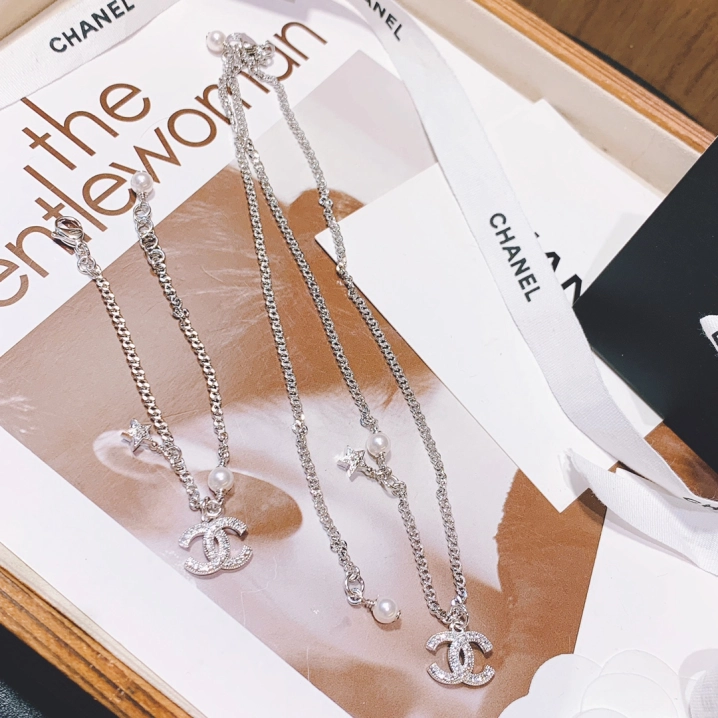 Chanel Minimalistic Star CC Pendant Silver Bracelet Necklace - Original Replica Club