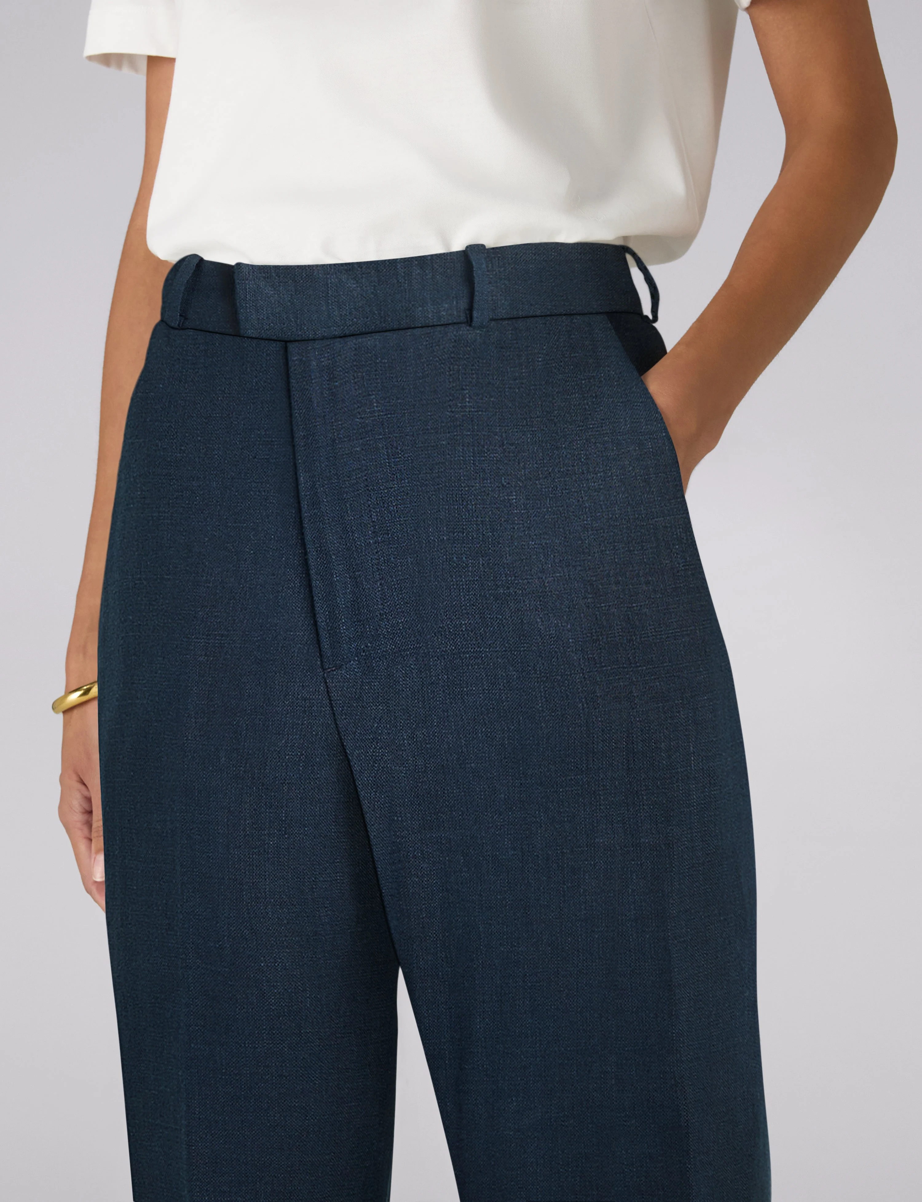 Regent Cigarette Trouser: Linen, Navy Blue