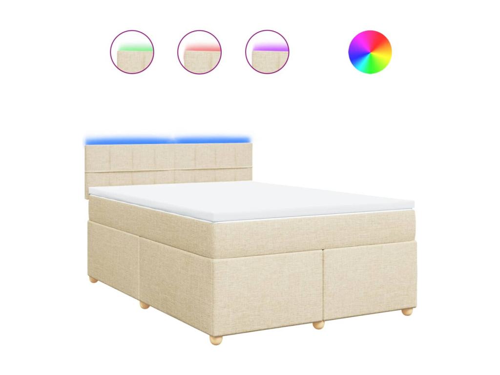 Cama box spring con colchón tela color crema 140x190 cm