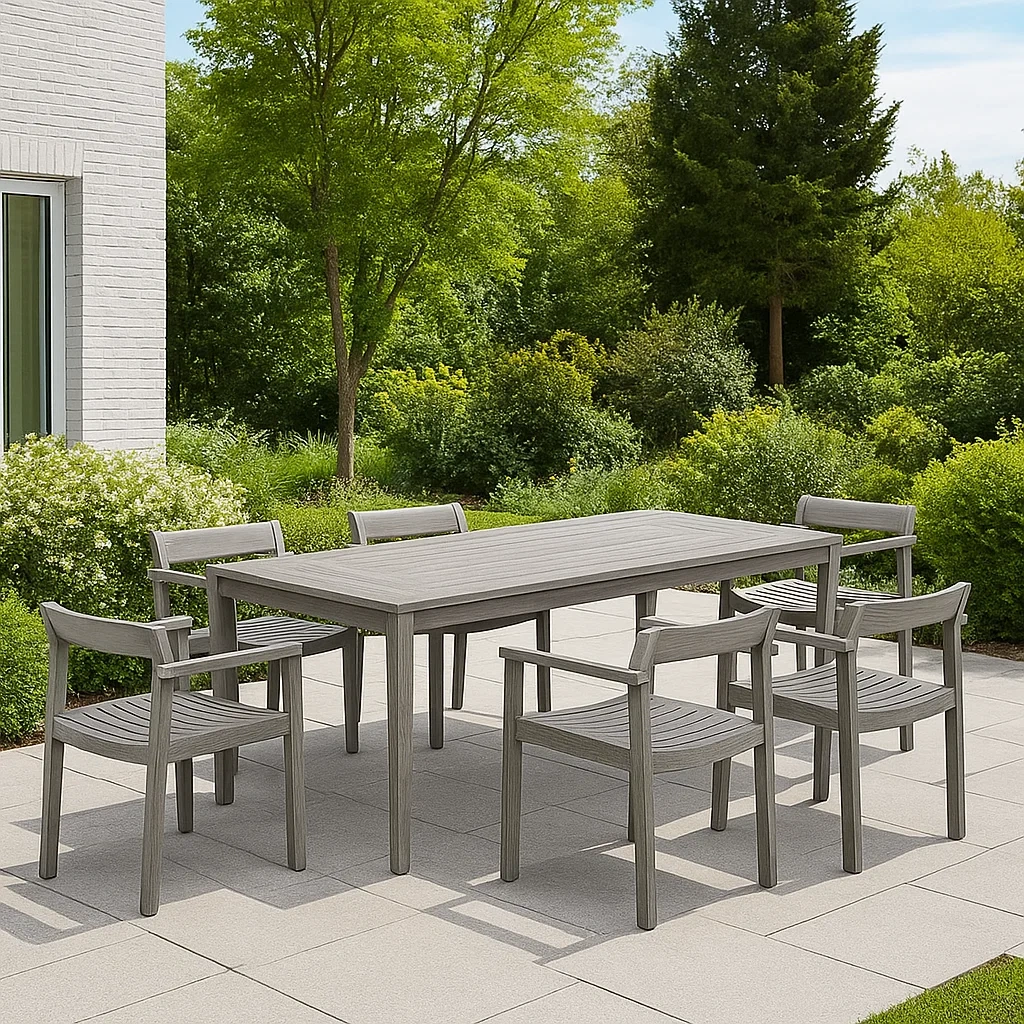 Conjunto de comedor de jardín para 6 personas, Madera de plástico reciclado, 6 sillas, 1 mesa, Gris - QaCTFam172mV