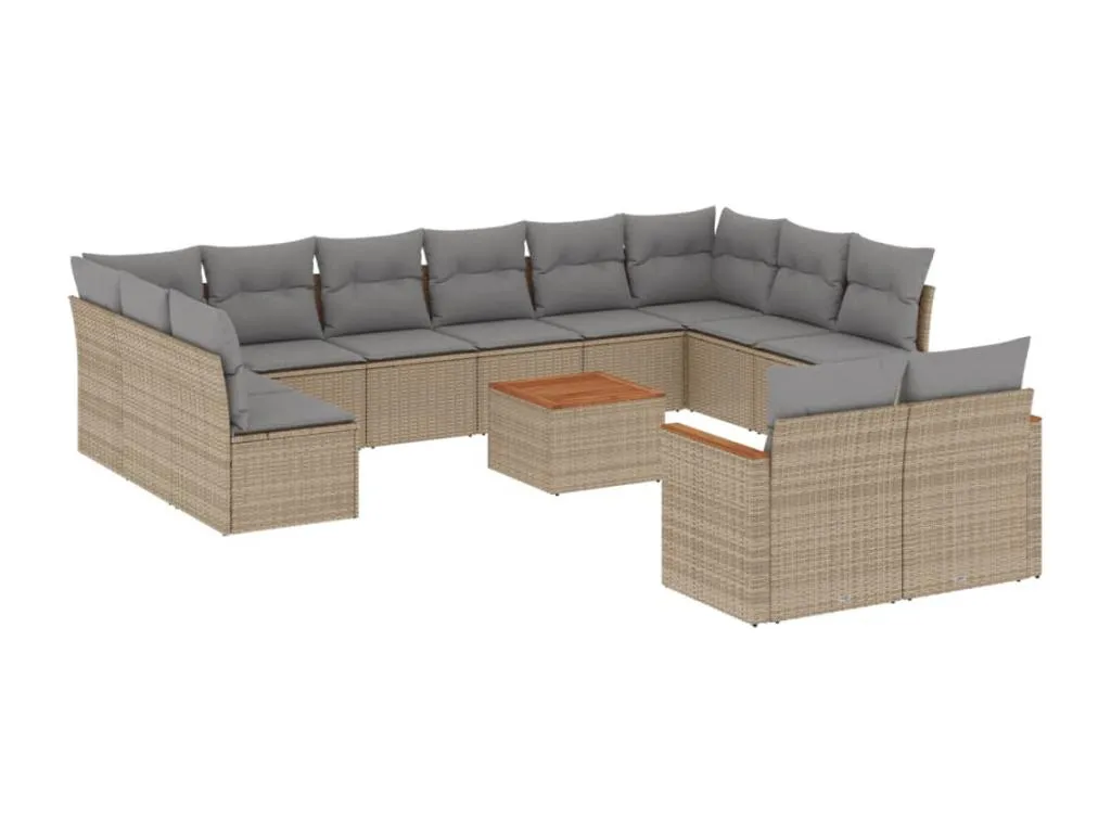 Set sofás de jardín con cojines 13 piezas ratán sintético beige