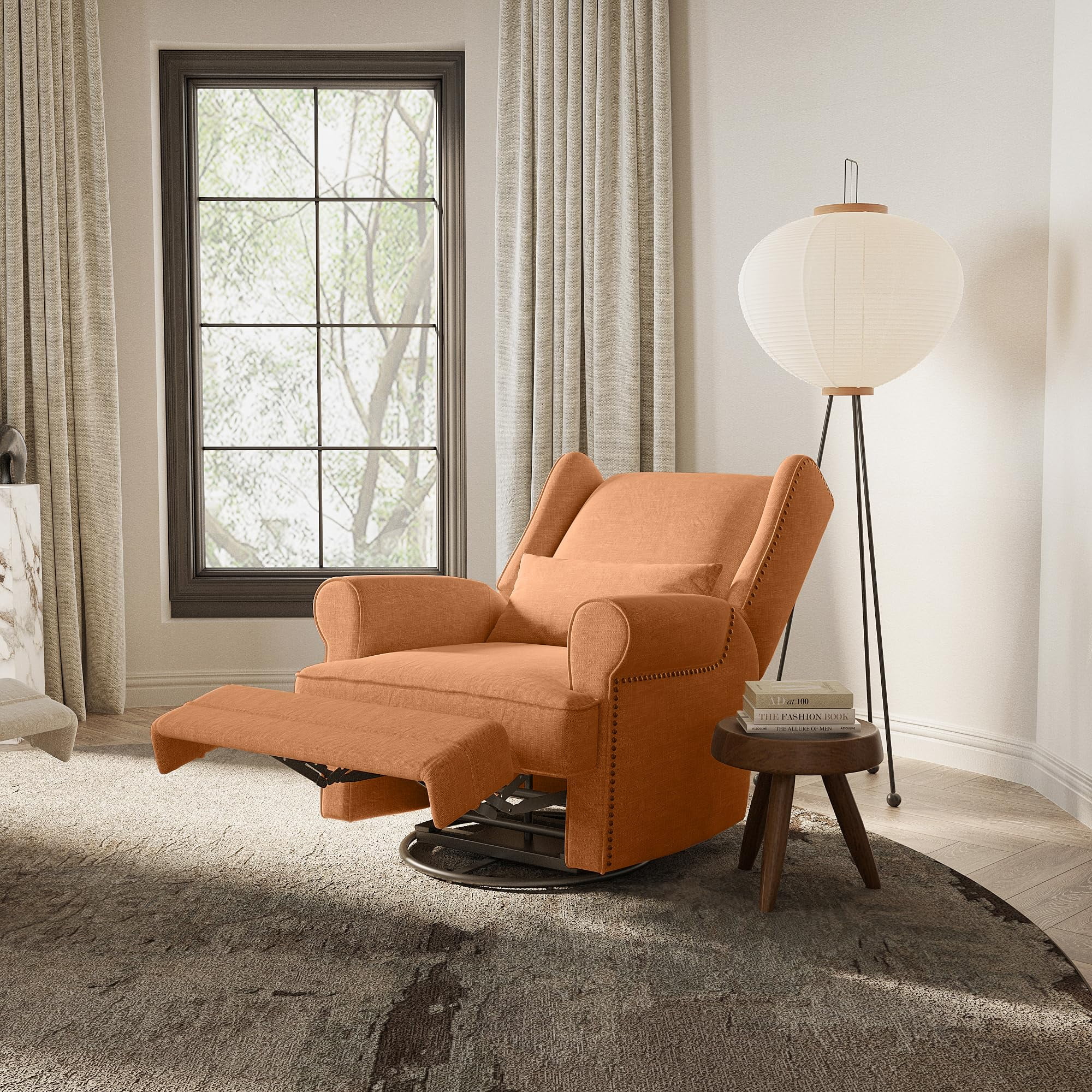 Royalcraft Swivel Nursery Glider Recliner, Comfy Upholstered Glider Chair with Lumbar Pillow and Footrest, Beige - Image 23