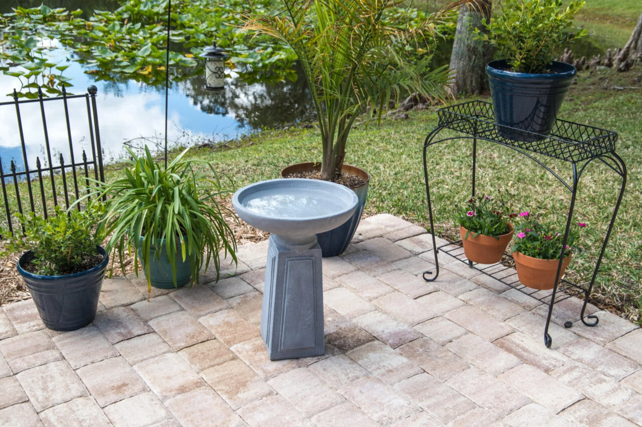 Pedestal Outdoor Bird Bath with Gray Finish - Image 4