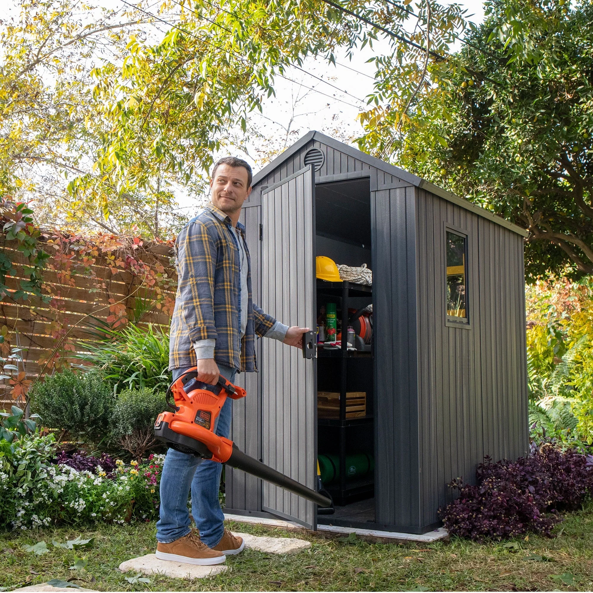 Keter Darwin 4' x 6' Outdoor Garden Tool Storage Shed w/ Window, Graphite - Image 6
