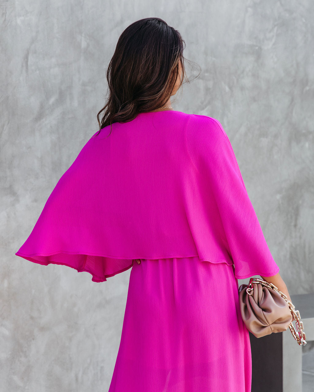 Beauty Meets Elegance Cape Sleeve Maxi Dress - Hot Pink - Se7enfashion