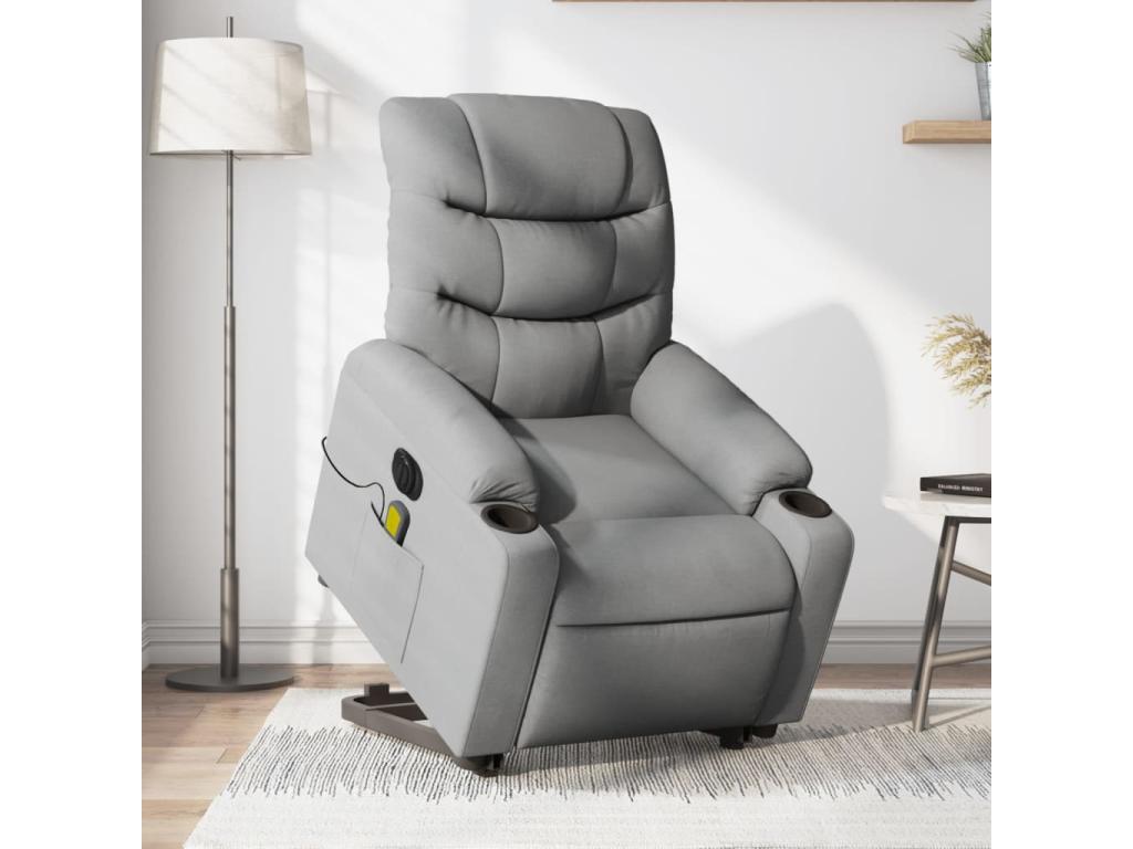 Sillón de masaje eléctrico reclinable elevable tela gris claro