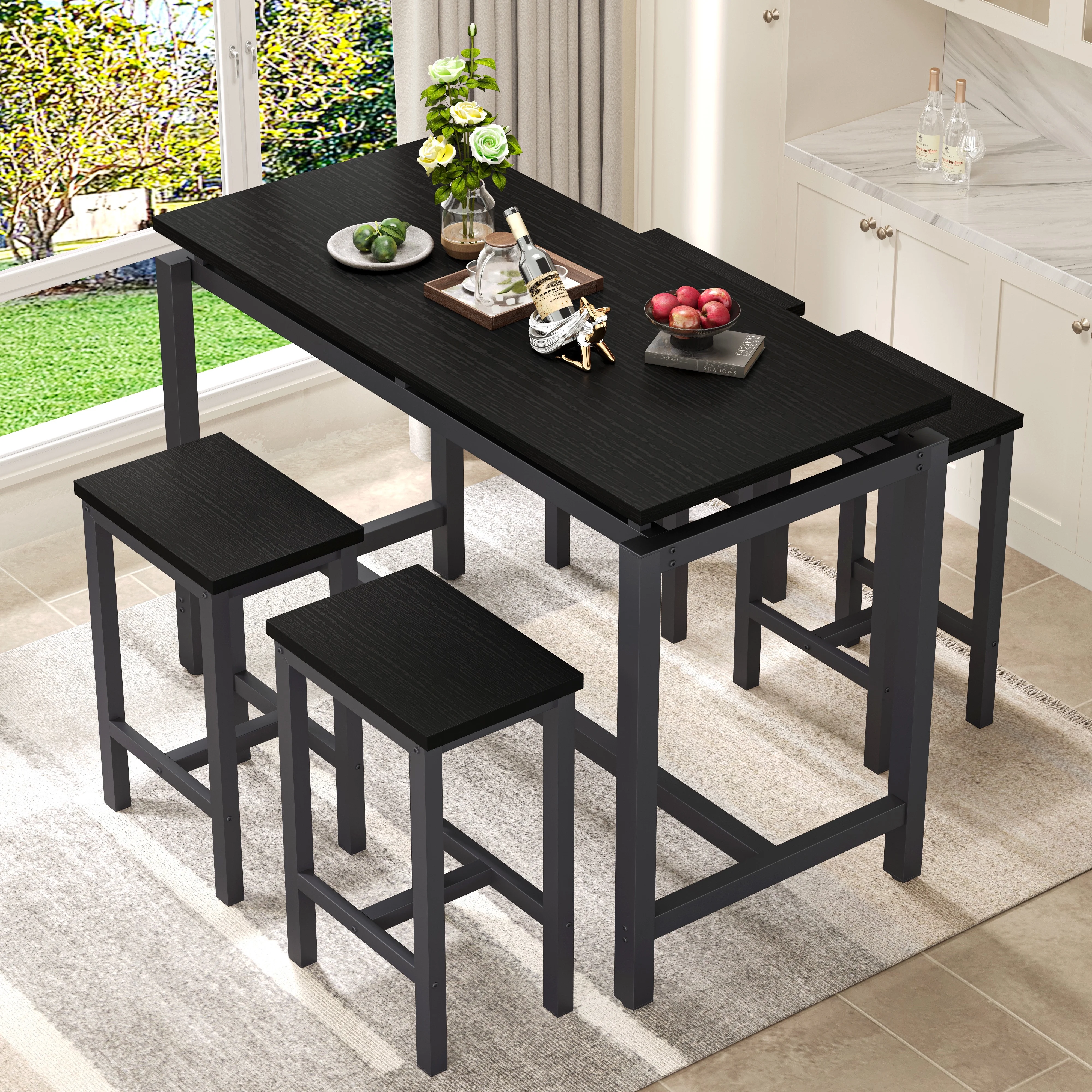Counter Height Table Set of 5, Breakfast Bar Table and Stool Set, Minimalist Dining Table with Backless Stools, Wood Top Pub Table & Chair Set for Kitchen Apartment Bistro - Space Saving - Image 50