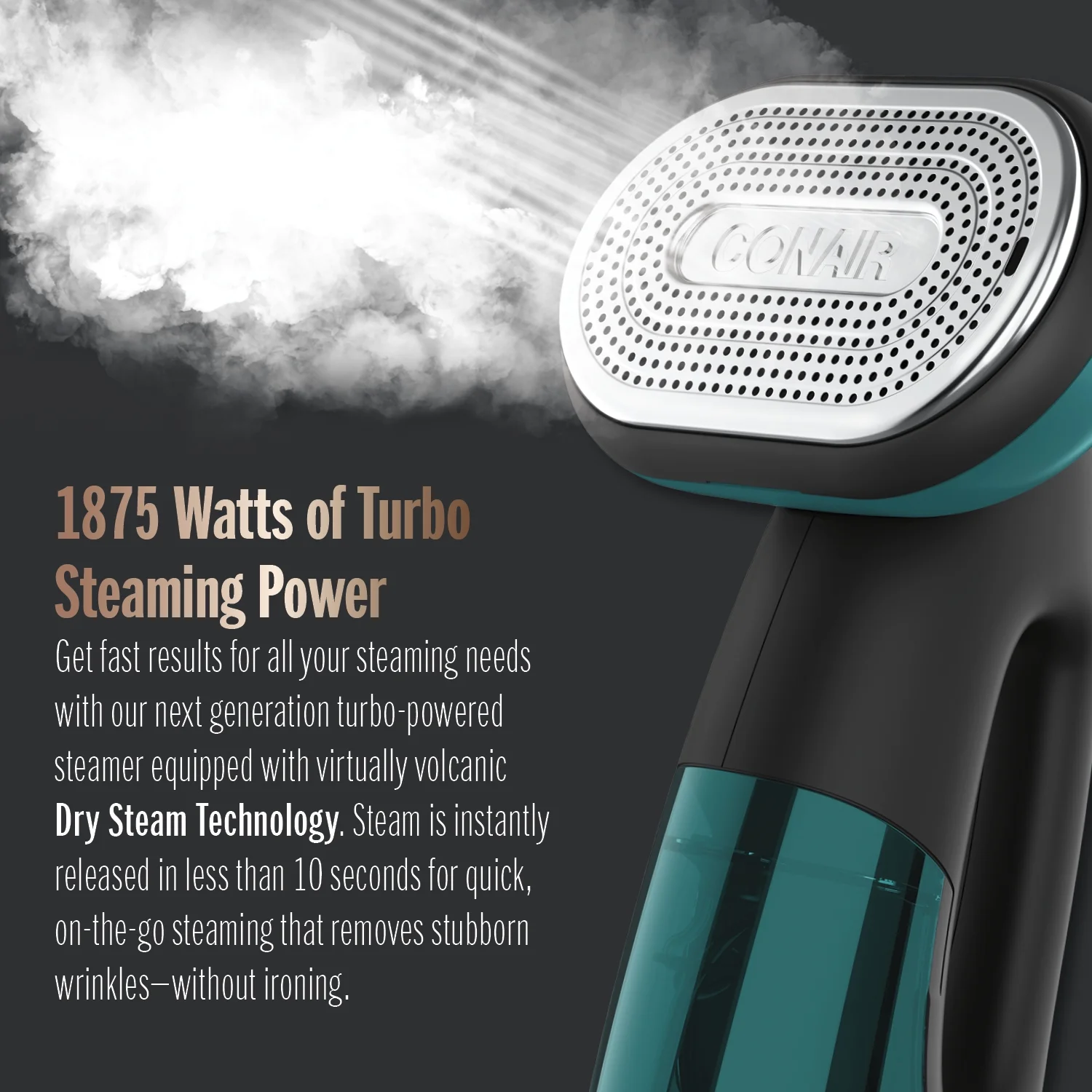 Conair Turbo ExtremeSteam 1875 Watt Handheld Fabric, 2-in-1 Steam and Iron Garment Steamer, One Size, Black/Green GS107 - Image 3