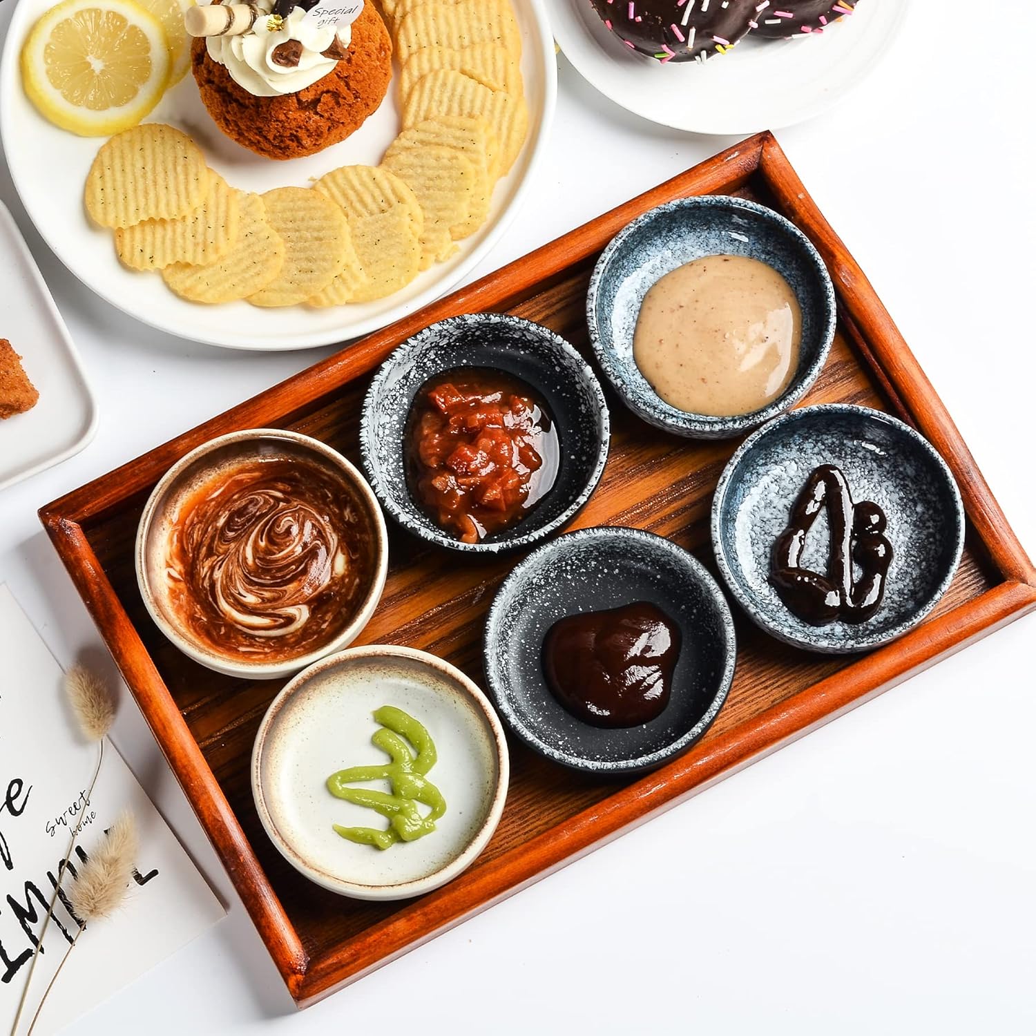 Ceramic Soy Sauce Dish set, Dipping Bowls Set of 6, Chip and Dip Bowls, Japanese Style 3 oz Round Small Dish for Dipping Sushi Tomato Soy Sauce Dish Condiment Finger Dishes
