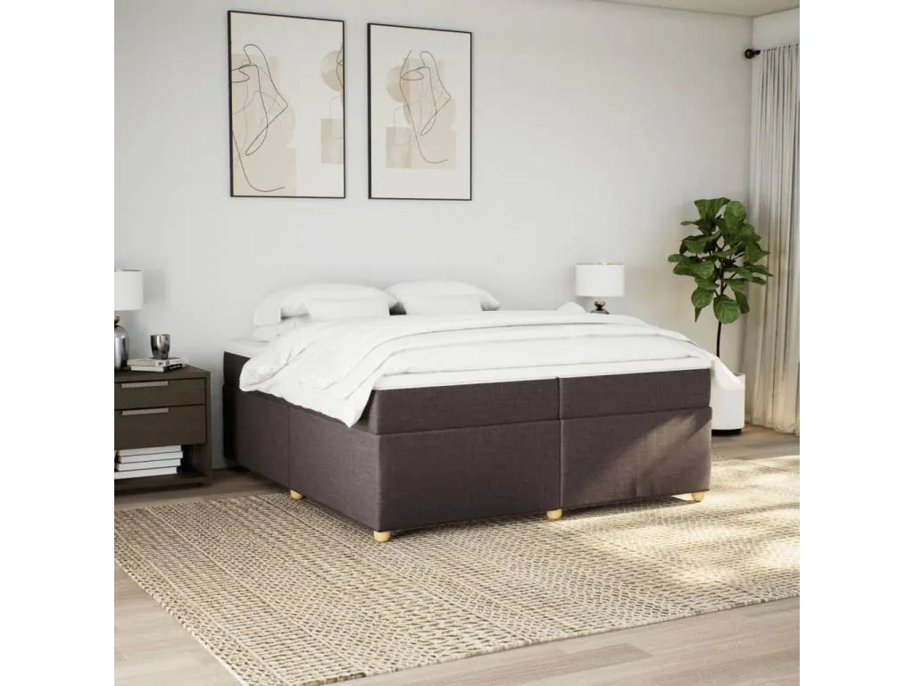 Cama box spring con colchón tela marrón oscuro 200x200 cm jiu3520045
