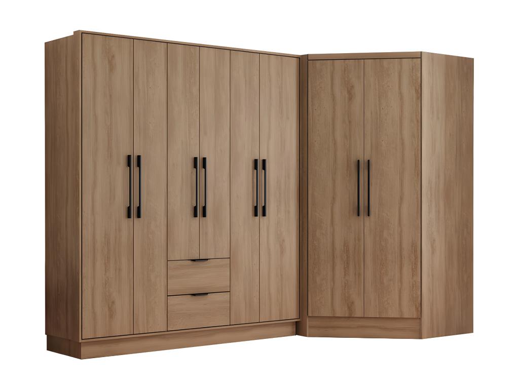 Armario esquinero de 8 puertas y 2 cajones - l263 cm - color natural