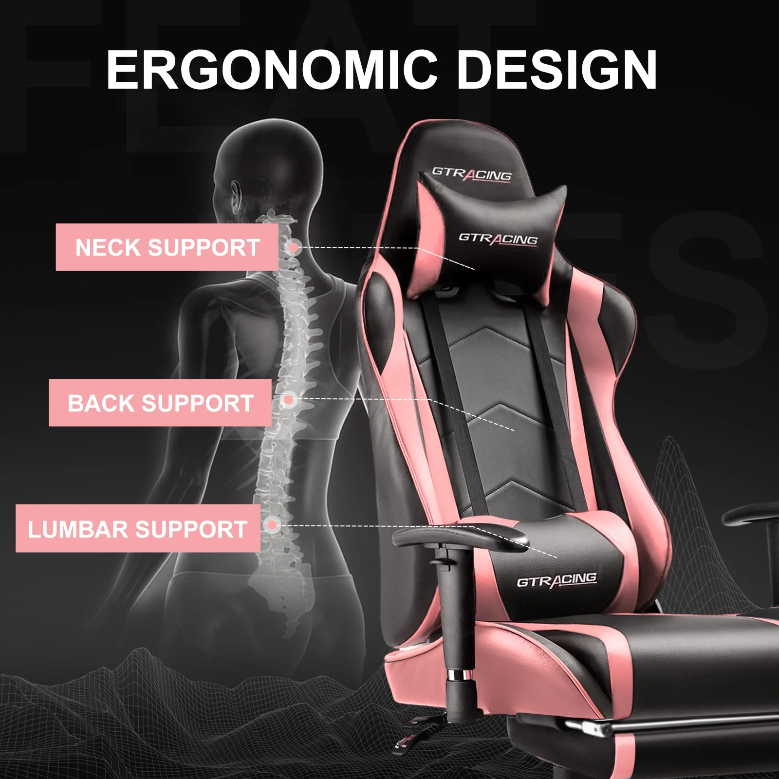 GTRACING Gaming Chair, Ergonomic Office Desk Chair with Lumbar Support, PU Leather, Footrest & Adjustable Headrest, Red - Image 35