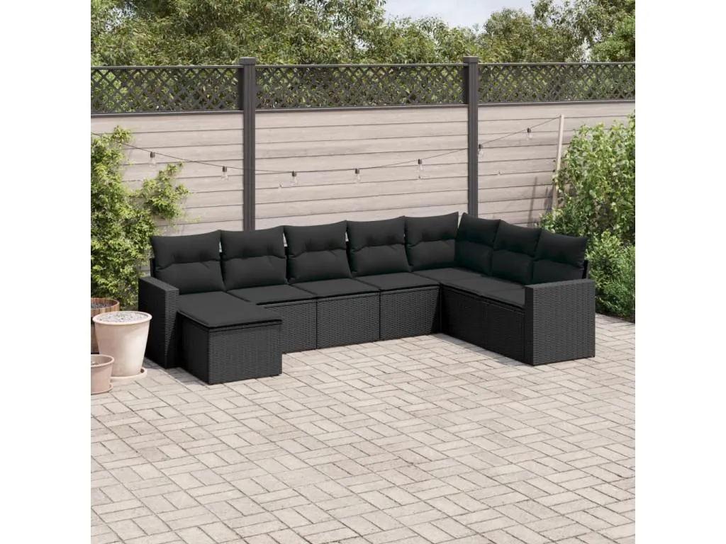 Set de sofás de jardín 8 piezas y cojines ratán sintético negro 38852sqki