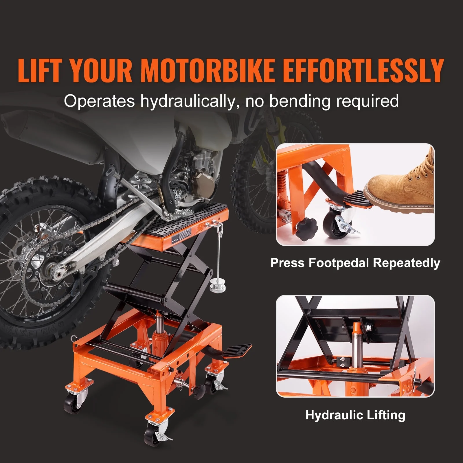 BENTISM Hydraulic Motorcycle Lift Table 350 lbs Height 13'-36' Dirt Bike Scissor Jack Stand with Wide Deck Safety Pin J-hook - Image 2