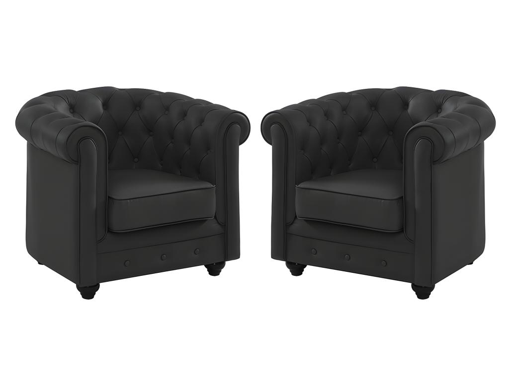 Juego de 2 sillones de piel de búfalo CHESTERFIELD - Negro