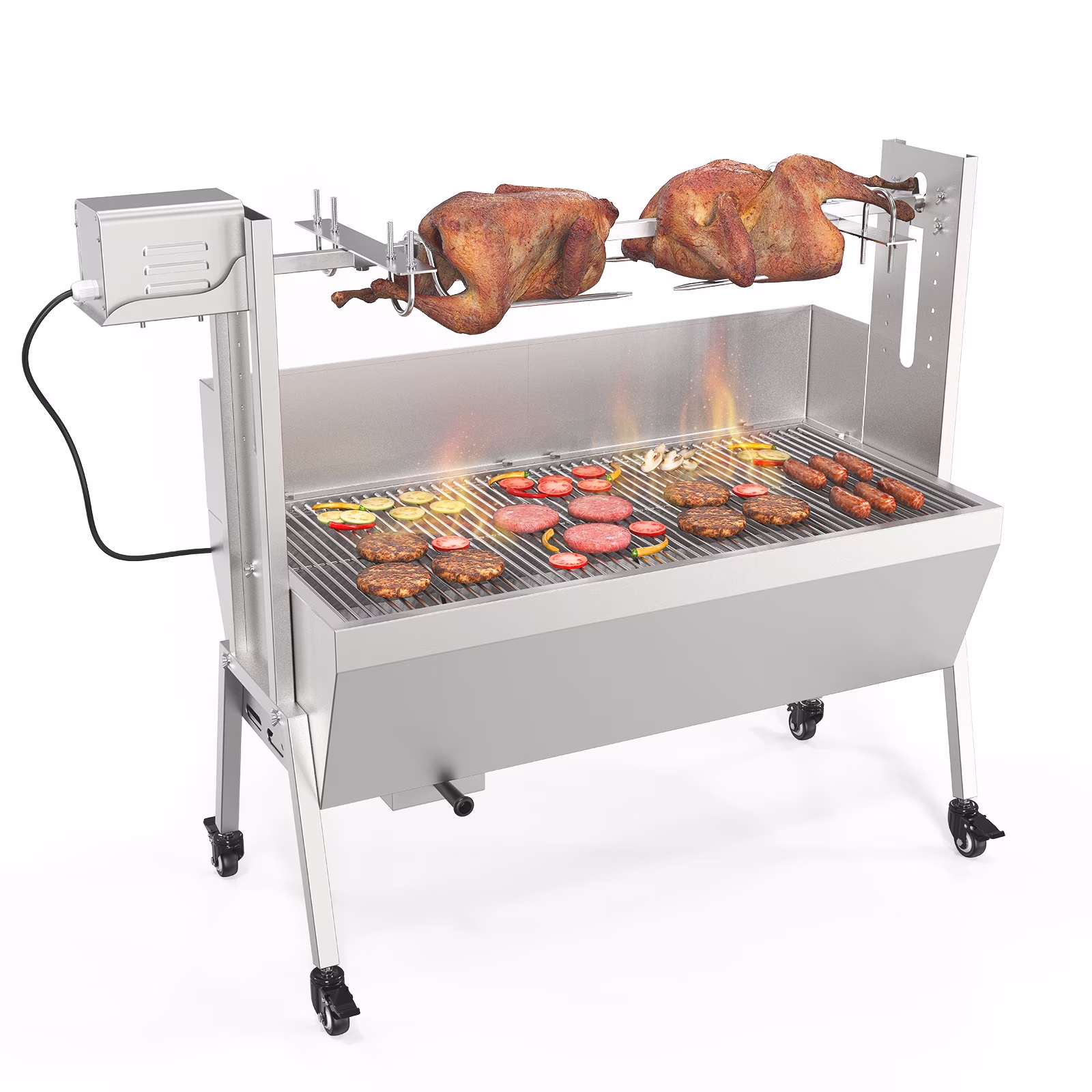 RovSun 46 Electric Rotisserie Grill 176 lbs Capacity 25w Pig Lamb Spit Roaster Rotisserie w/Lockable Wheels Wind Baffle with Adjustable Height - Image 3