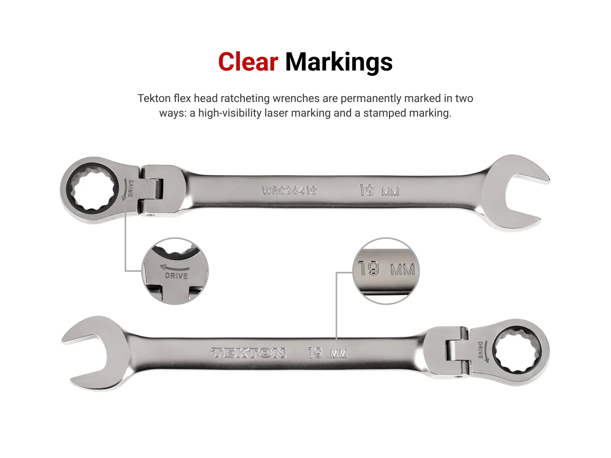 TEKTON Flex Head 12-Point Ratcheting Combination Wrench Set, 14-Piece (6-19 mm) - WRC95302 - Image 3 TEKTON Flex Head 12-Point Ratcheting Combination Wrench Set, 14-Piece (6-19 mm) - WRC95302 - Image 3