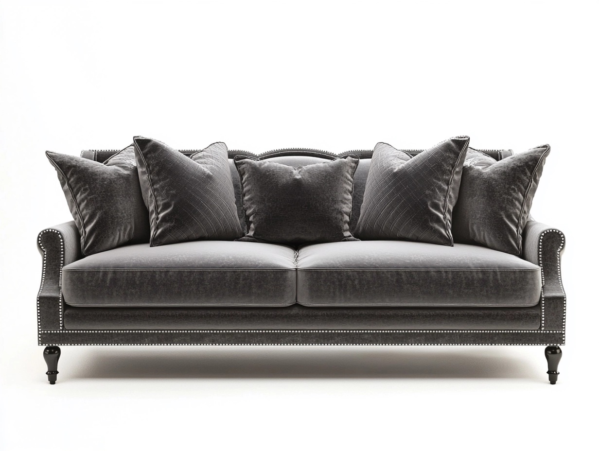 Sofá tapizado gris oscuro de terciopelo estilo clásico para salón 220x90x85cm estructura de madera con cojines mullidos KK4153701