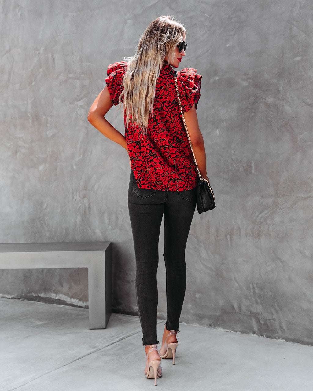 Poppy Fields Ruffle Sleeve Top - Red - Se7enfashion
