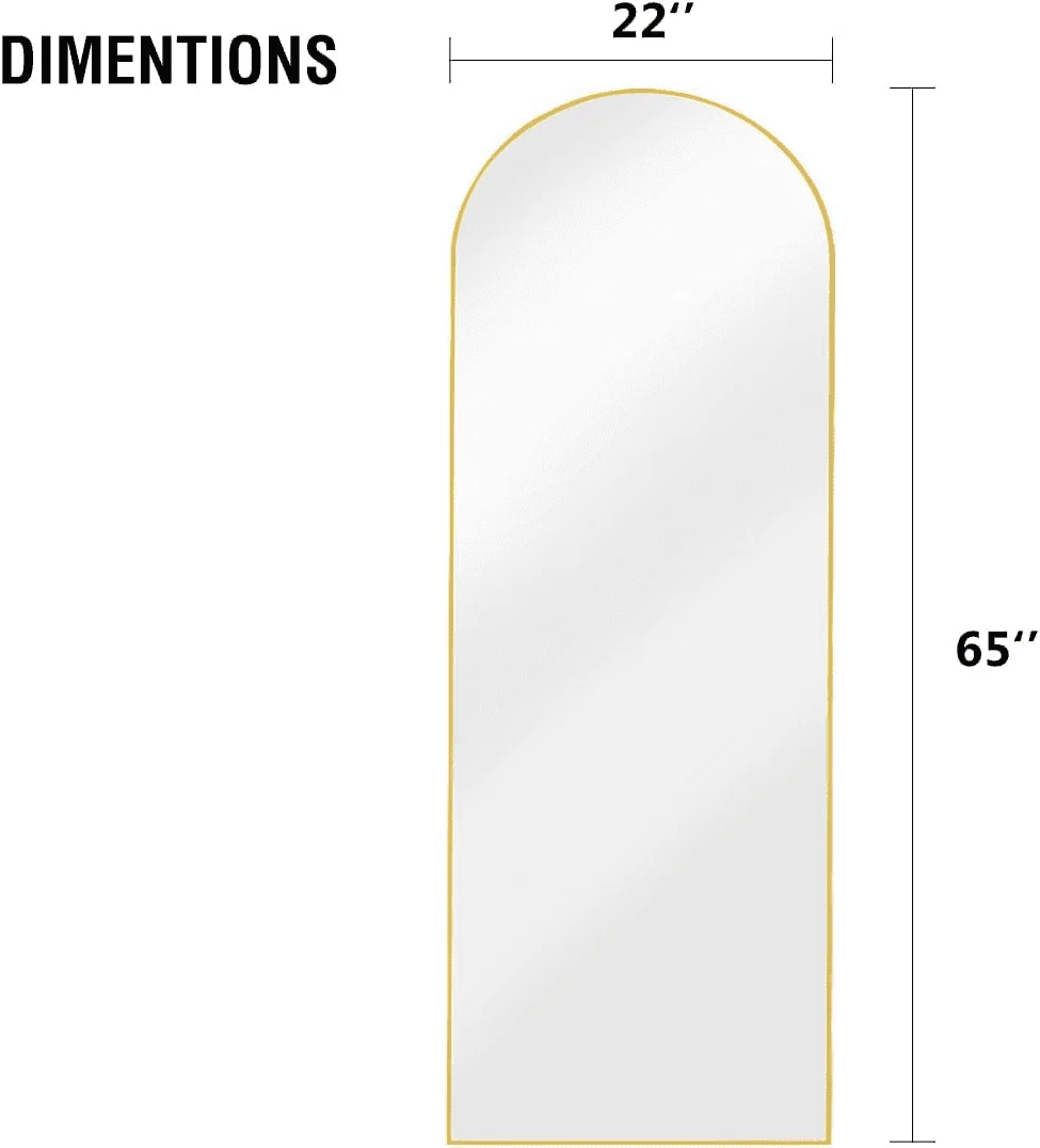 Vlush Full Length Mirror, 65"x22" Arched Floor Mirror, Full Body Standing Mirror with Aluminum Frame (Gold) - Image 3